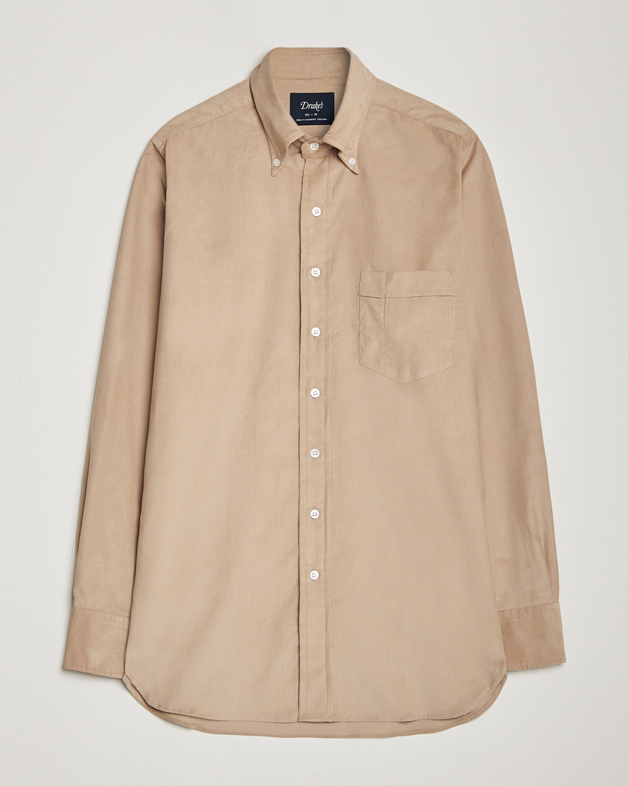 Hombres | Camisas | Drake's | Button Down Corduroy Shirt Ecru
