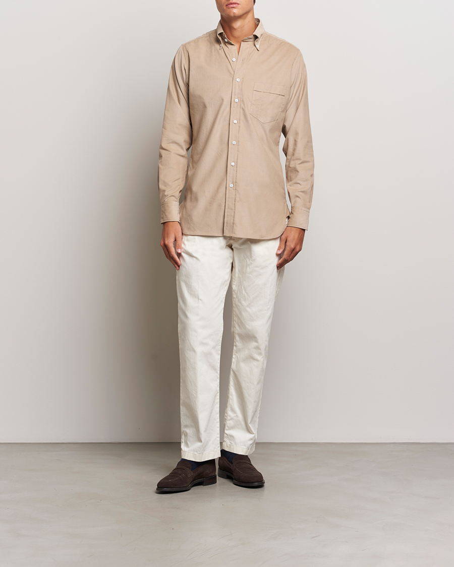 Hombres | Camisas | Drake's | Button Down Corduroy Shirt Ecru