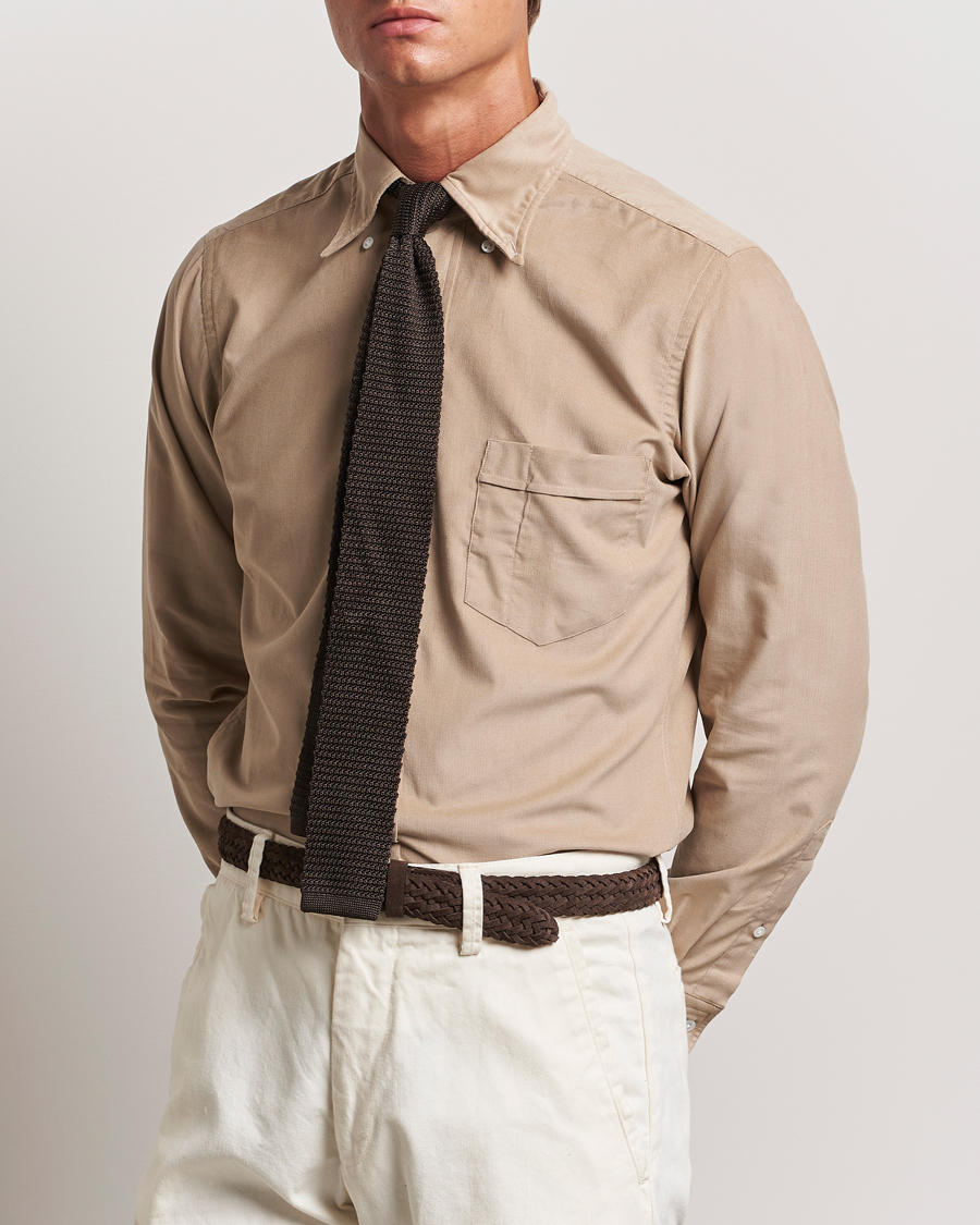 Hombres | Camisas | Drake's | Button Down Corduroy Shirt Ecru