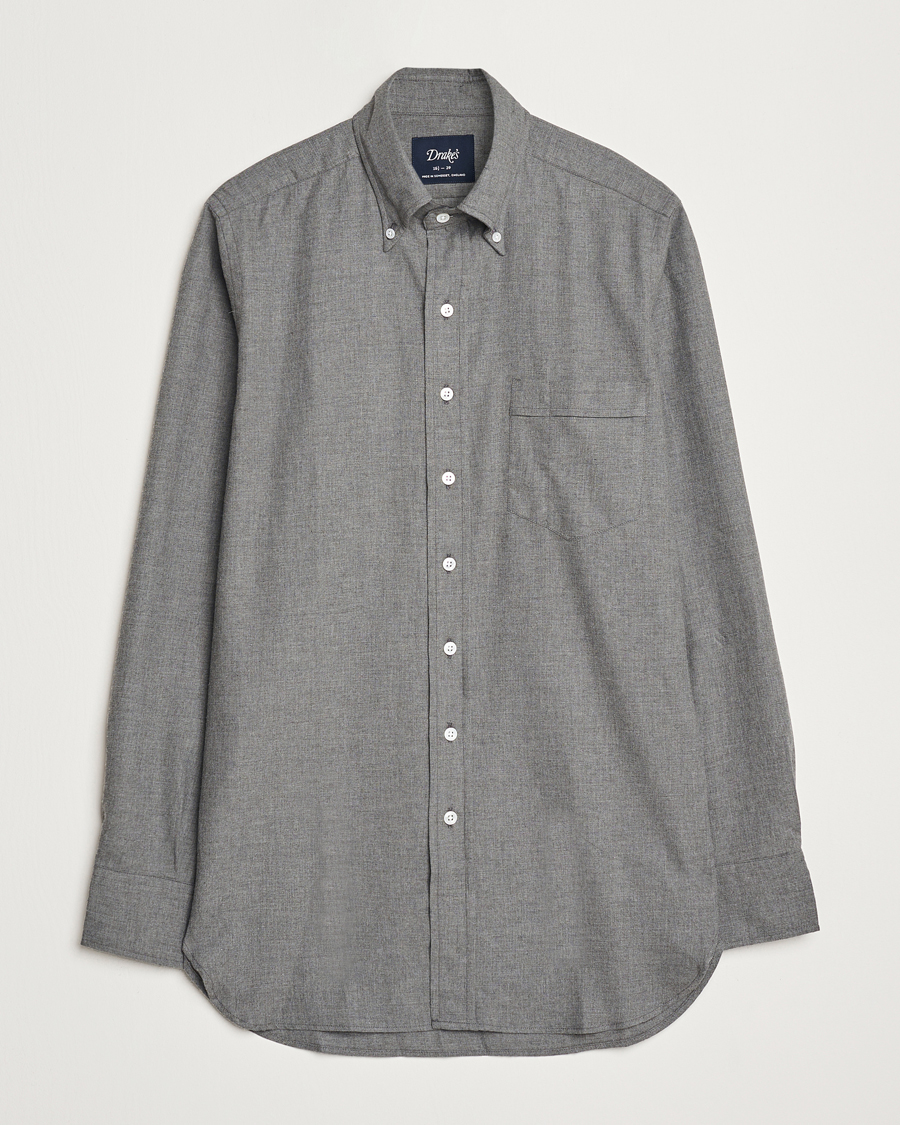 Hombres | Camisas | Drake's | Button Down Flannel Shirt Grey