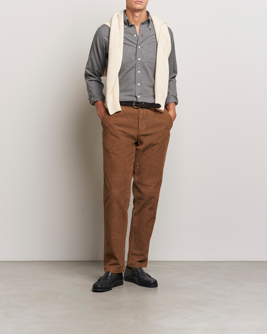 Hombres | Camisas | Drake's | Button Down Flannel Shirt Grey