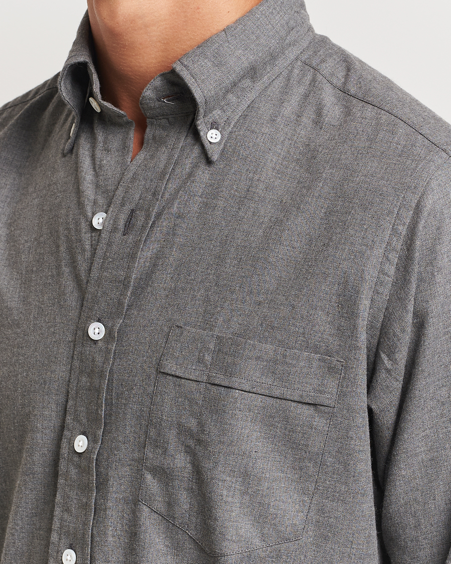 Hombres | Camisas | Drake's | Button Down Flannel Shirt Grey