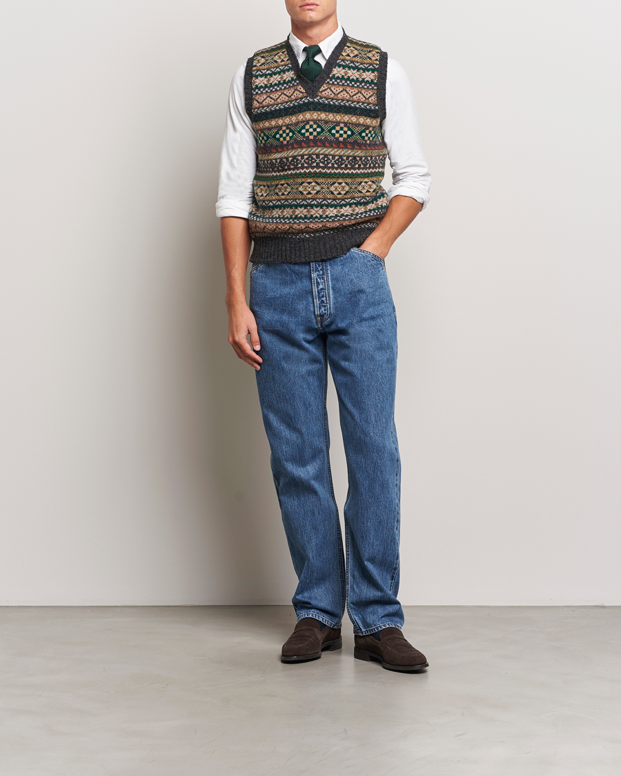 Hombres | Jerséis y prendas de punto | Drake's | Fairisle Wool Vest Purple Multi