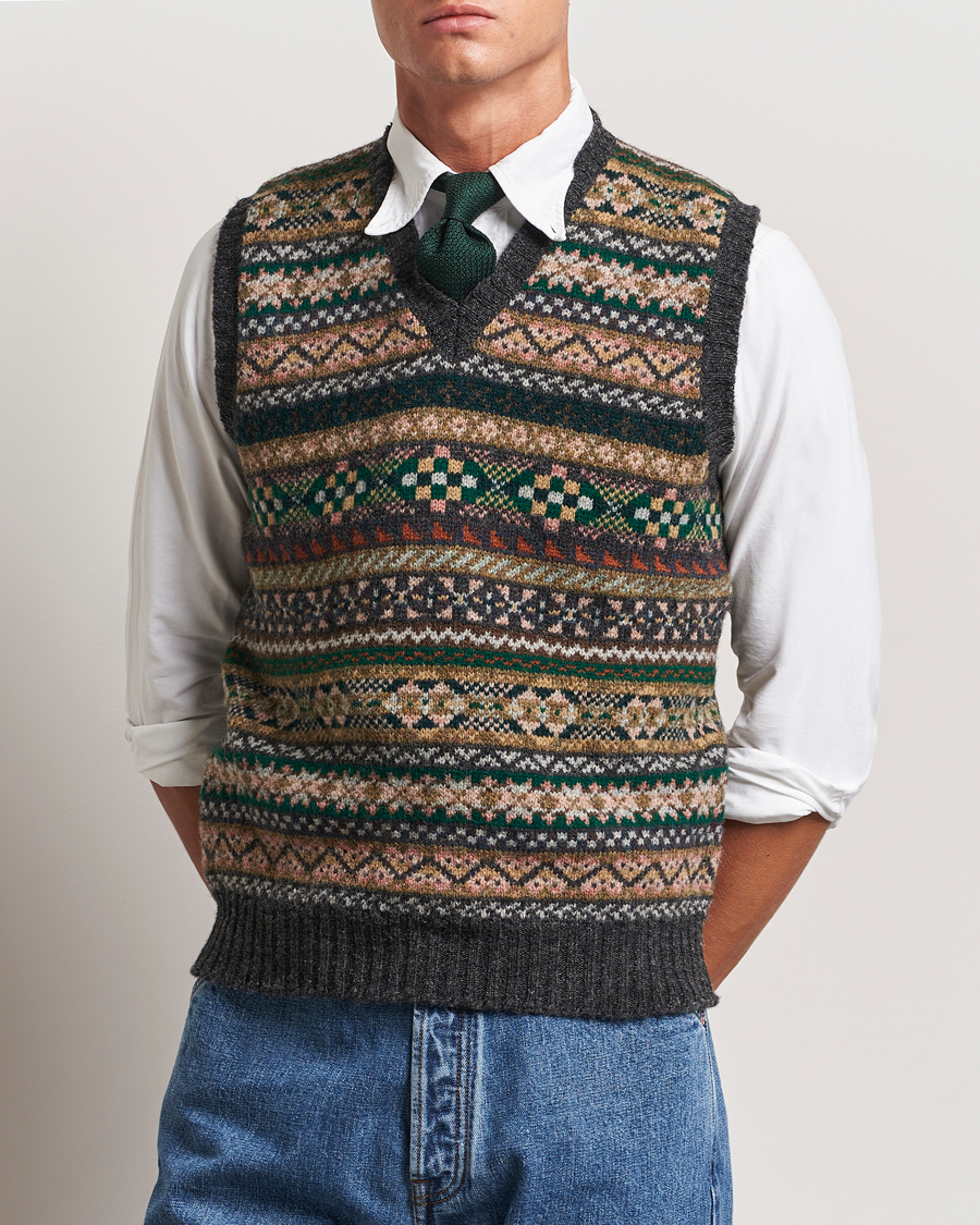 Hombres | Jerséis y prendas de punto | Drake's | Fairisle Wool Vest Purple Multi
