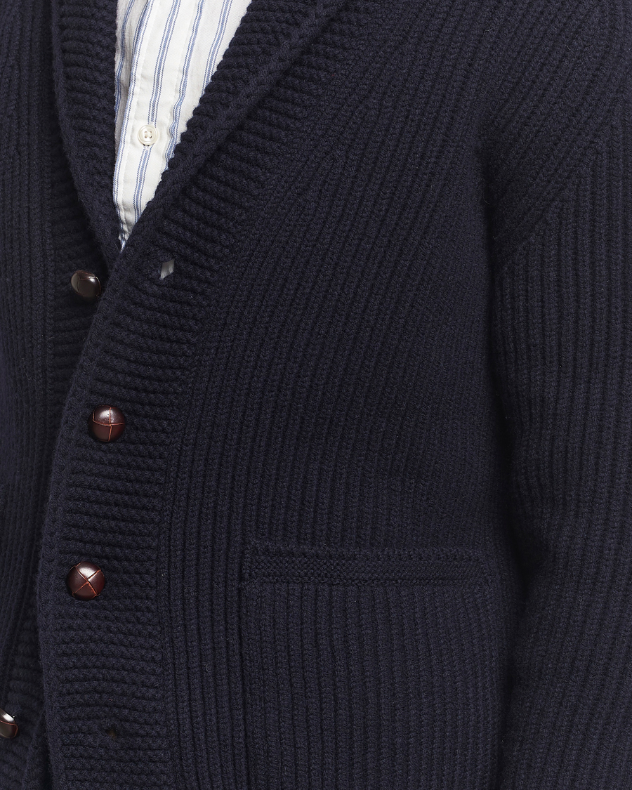 Hombres | Jerséis y prendas de punto | Drake's | Lambswool 6-Ply Shawl Collar Cardigan Navy