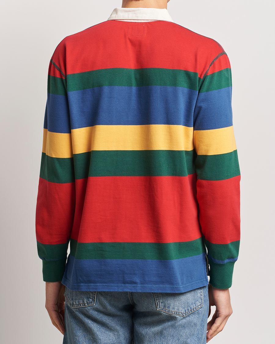 Hombres | Jerséis y prendas de punto | Drake's | Multi Striped Rugby Shirt Red/Green/Blue