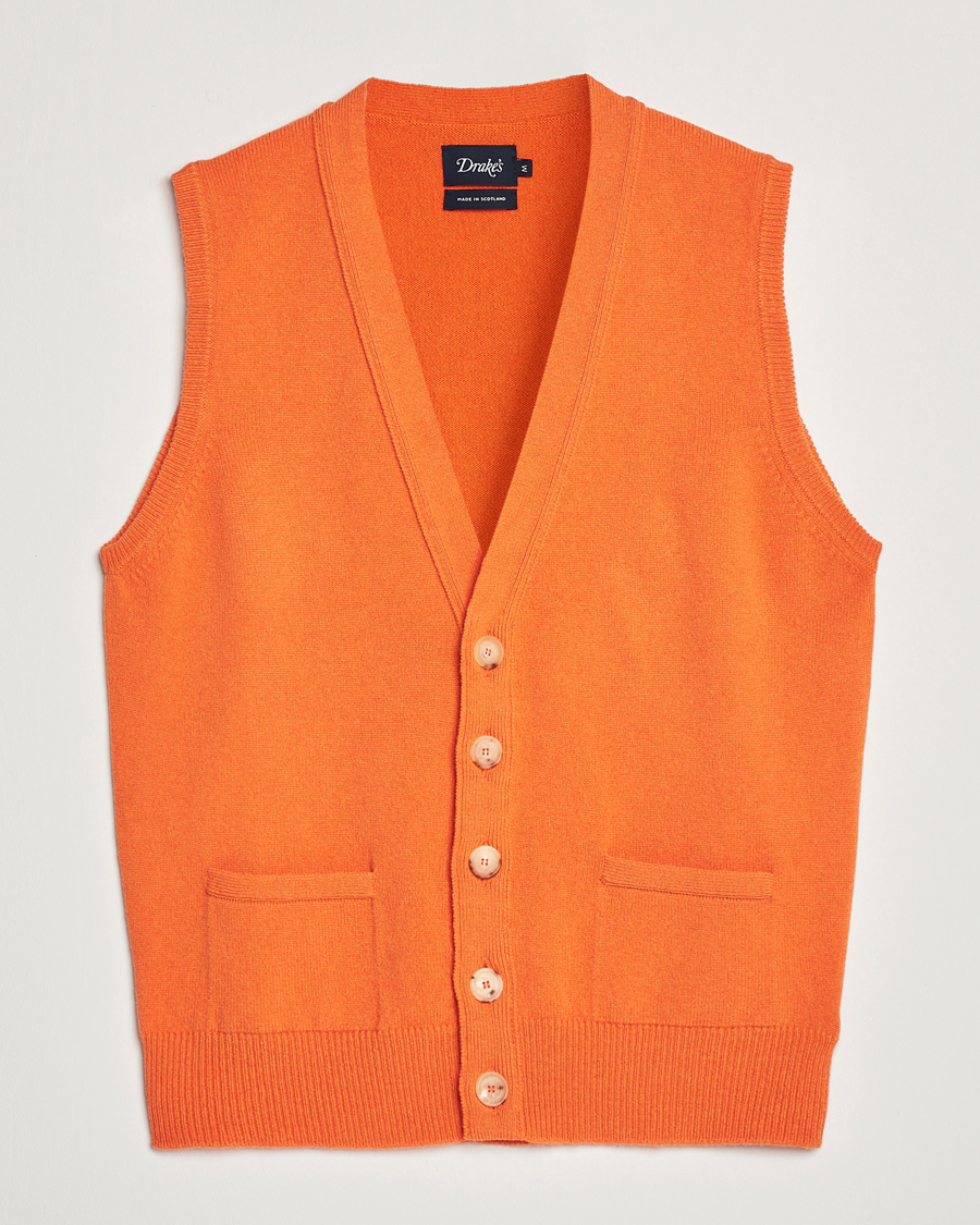 Hombres | Jerséis y prendas de punto | Drake's | Lambswool Vest Cardigan Orange