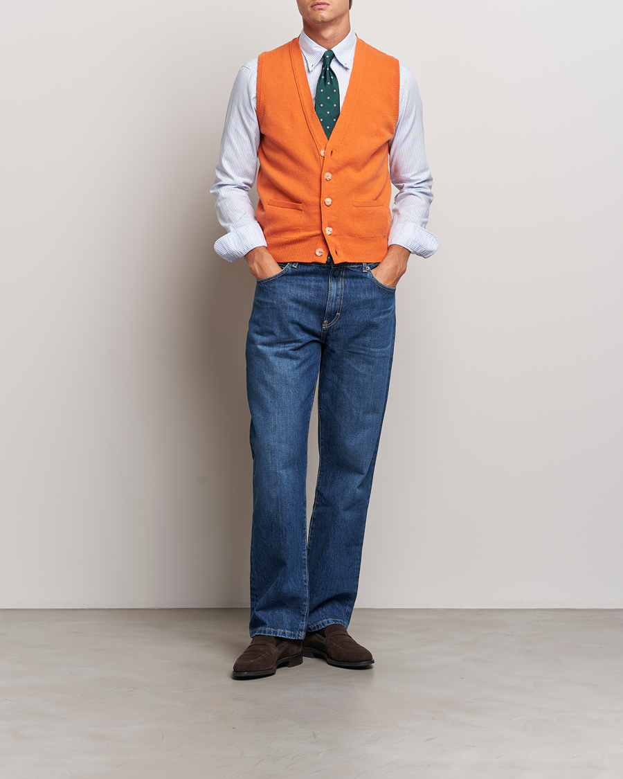 Hombres | Jerséis y prendas de punto | Drake's | Lambswool Vest Cardigan Orange