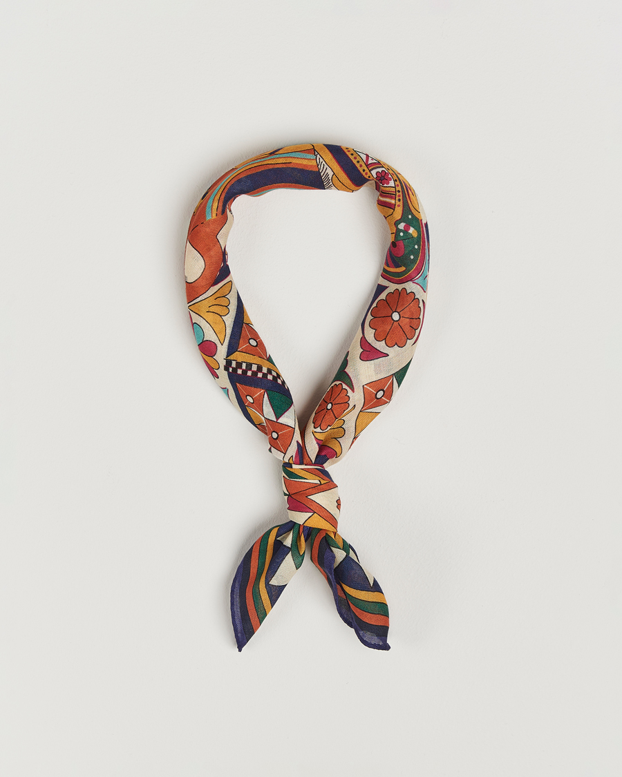 Hombres | Drake's Maharaja Print Wool/Silk Bandana Navy/Yellow | Drake's | Maharaja Print Wool/Silk Bandana Navy/Yellow