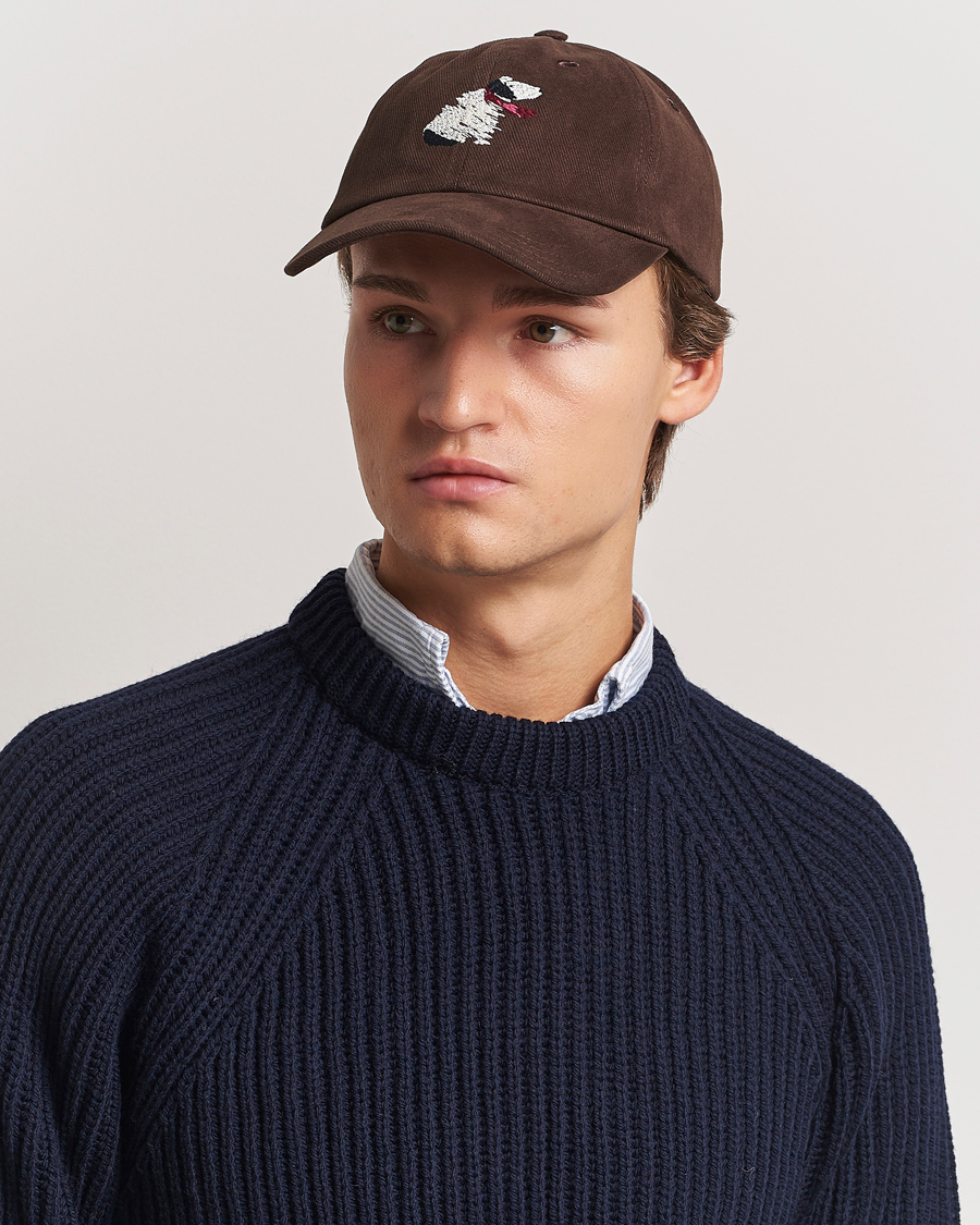 Hombres | Drake's Embroidered Dog Heavy Twill Cap Brown | Drake's | Embroidered Dog Heavy Twill Cap Brown