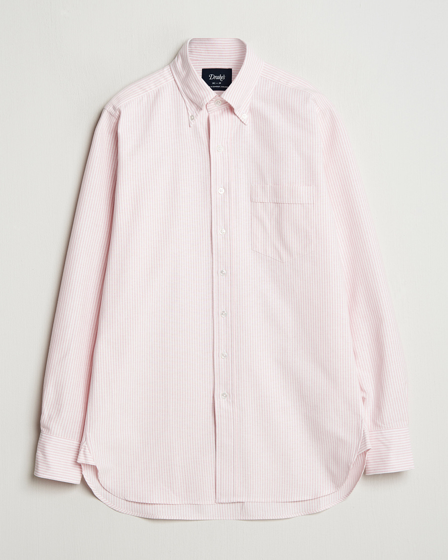 Hombres | Camisas | Drake's | Striped Button Down Oxford Shirt Pink