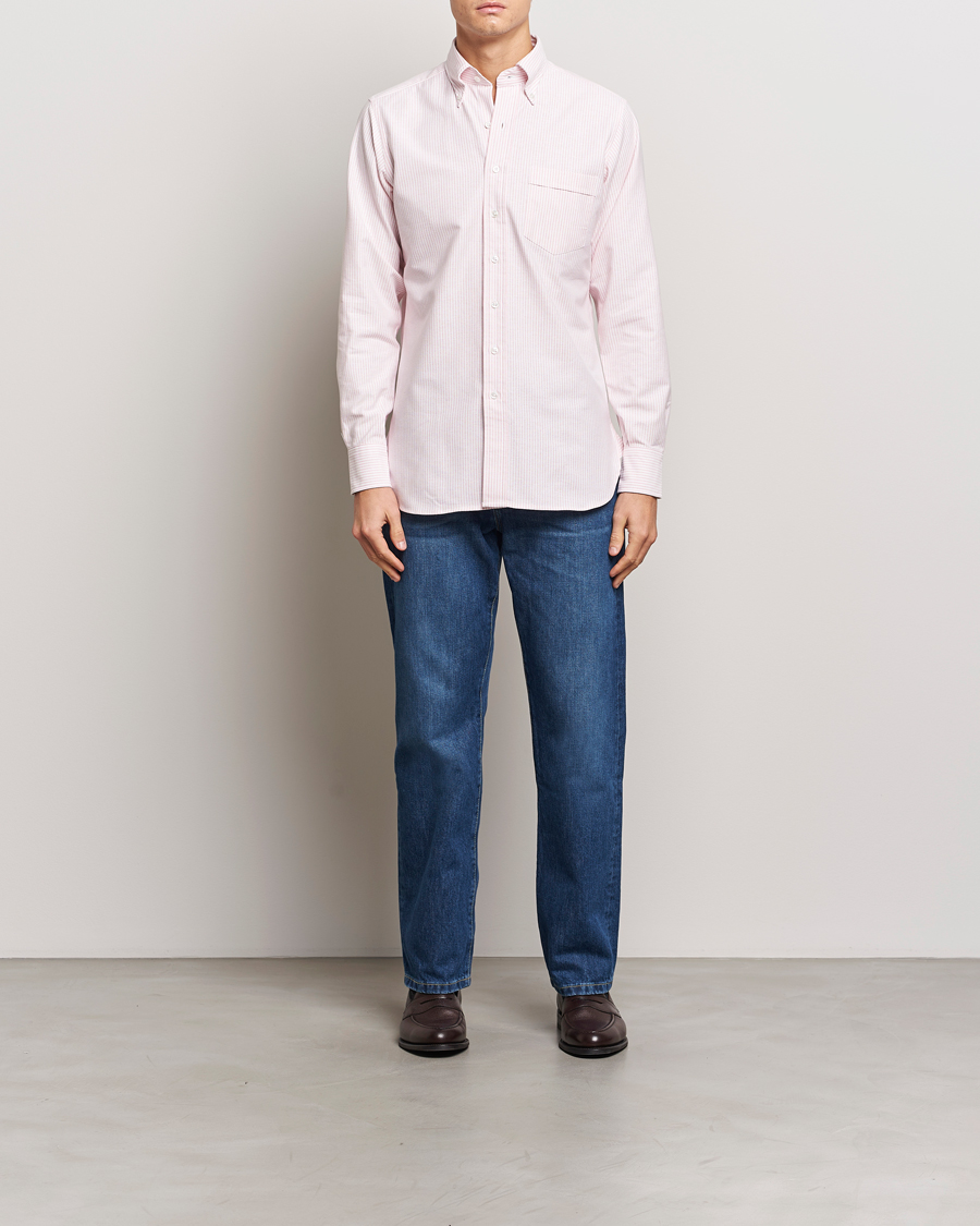 Hombres | Camisas | Drake's | Striped Button Down Oxford Shirt Pink