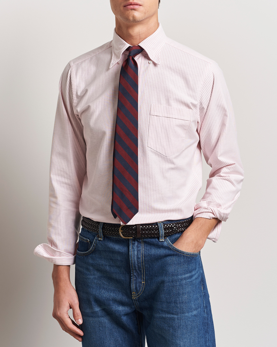 Hombres | Camisas | Drake's | Striped Button Down Oxford Shirt Pink