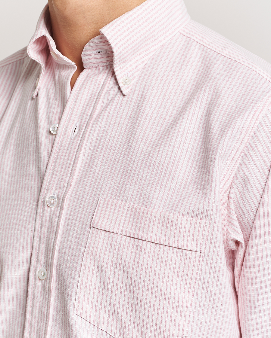 Hombres | Camisas | Drake's | Striped Button Down Oxford Shirt Pink