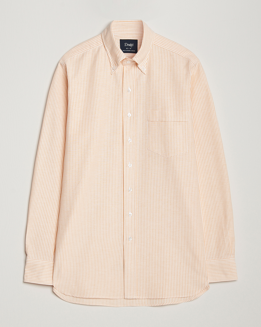Hombres | Camisas | Drake's | Striped Button Down Oxford Shirt Orange