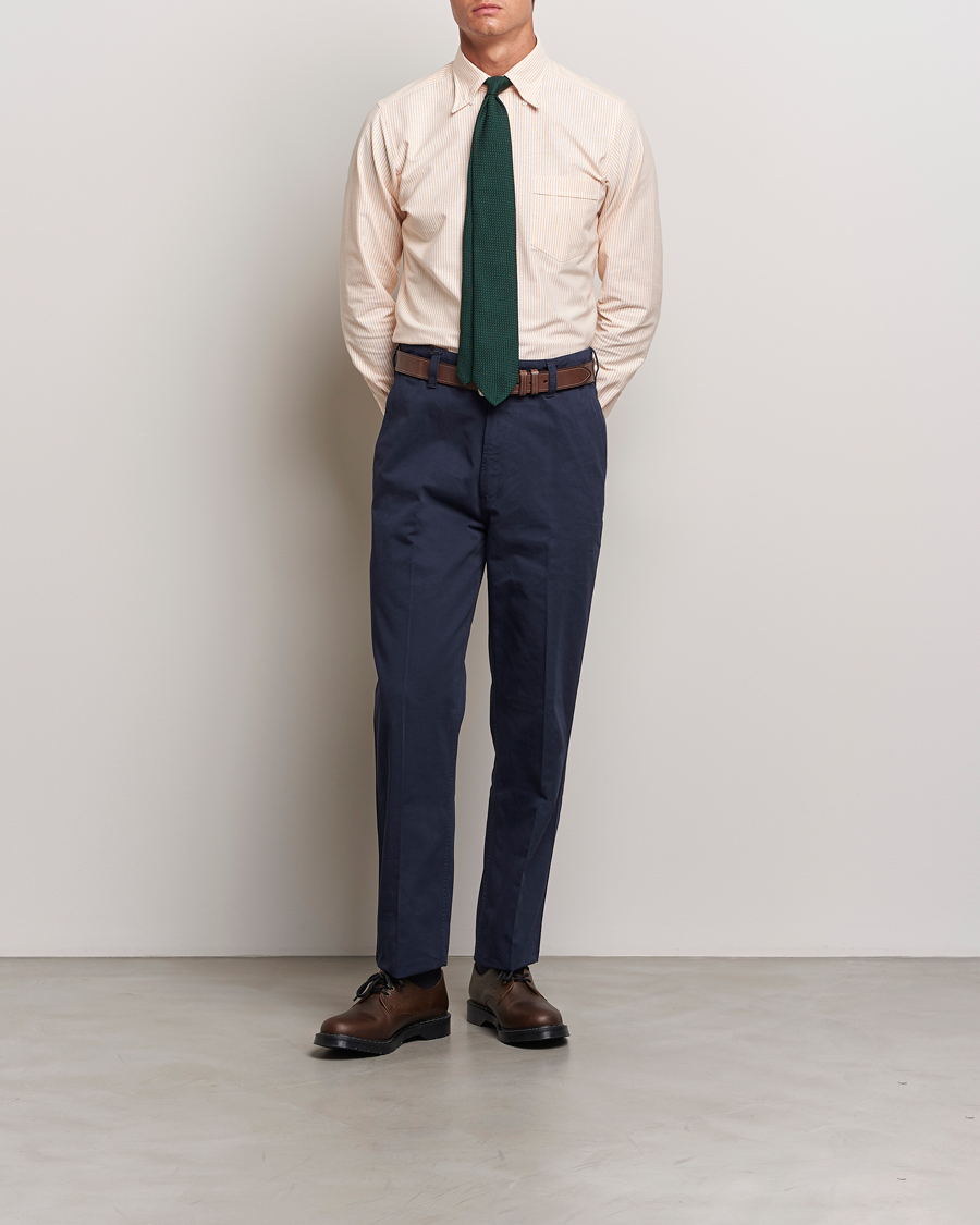 Hombres | Camisas | Drake's | Striped Button Down Oxford Shirt Orange