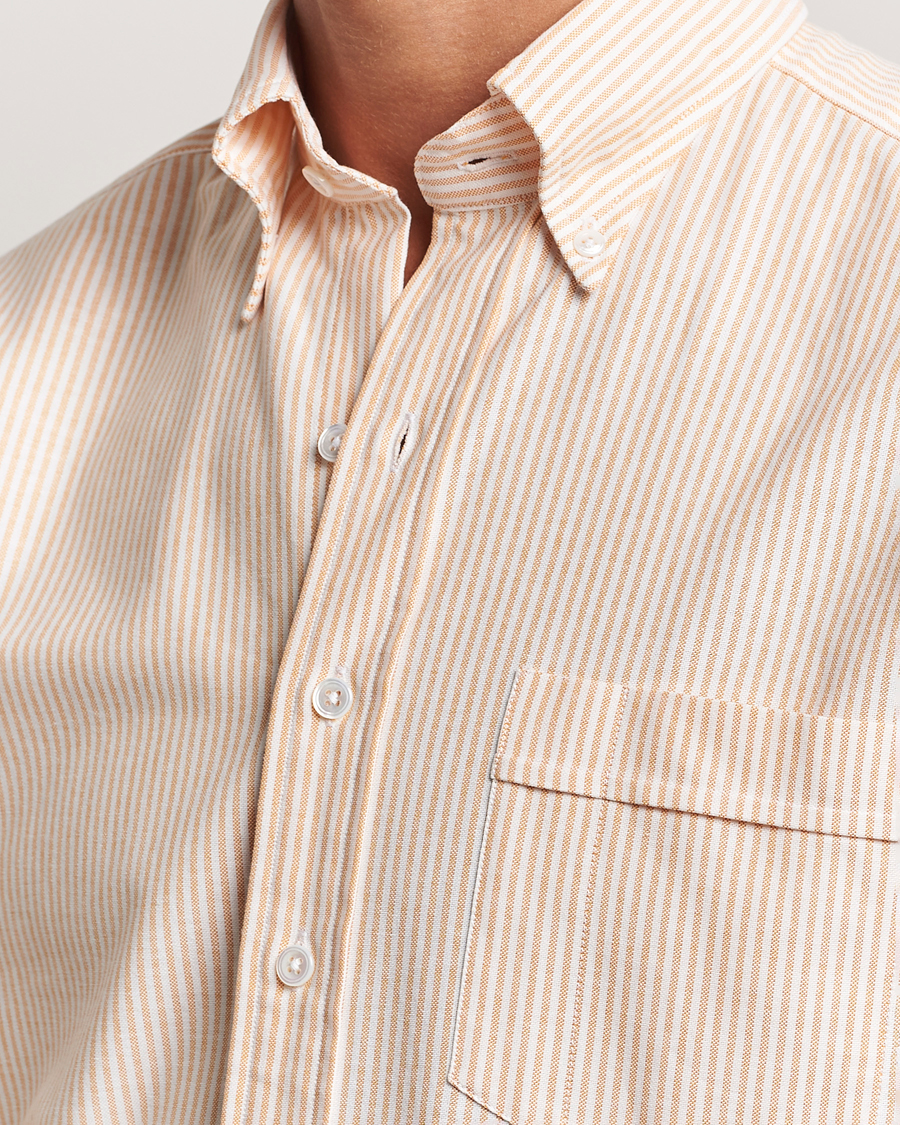 Hombres | Camisas | Drake's | Striped Button Down Oxford Shirt Orange