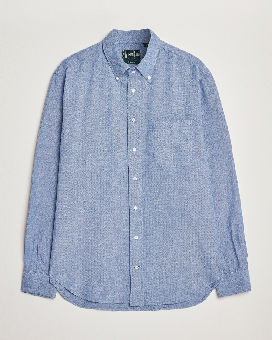 Hombres | Camisas | Gitman Vintage | Button Down Shetland Flannel Shirt Light Blue
