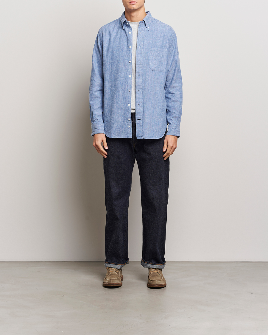 Hombres | Camisas | Gitman Vintage | Button Down Shetland Flannel Shirt Light Blue