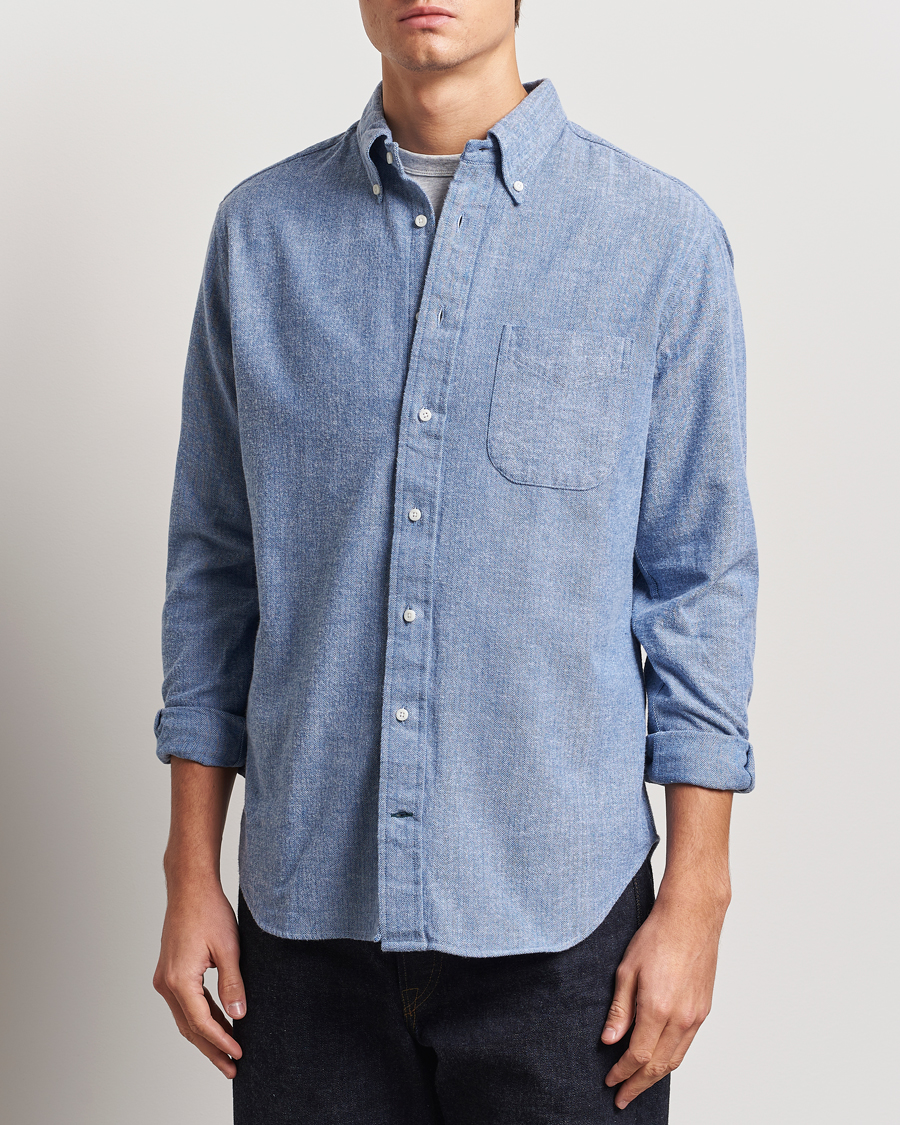 Hombres | Camisas | Gitman Vintage | Button Down Shetland Flannel Shirt Light Blue