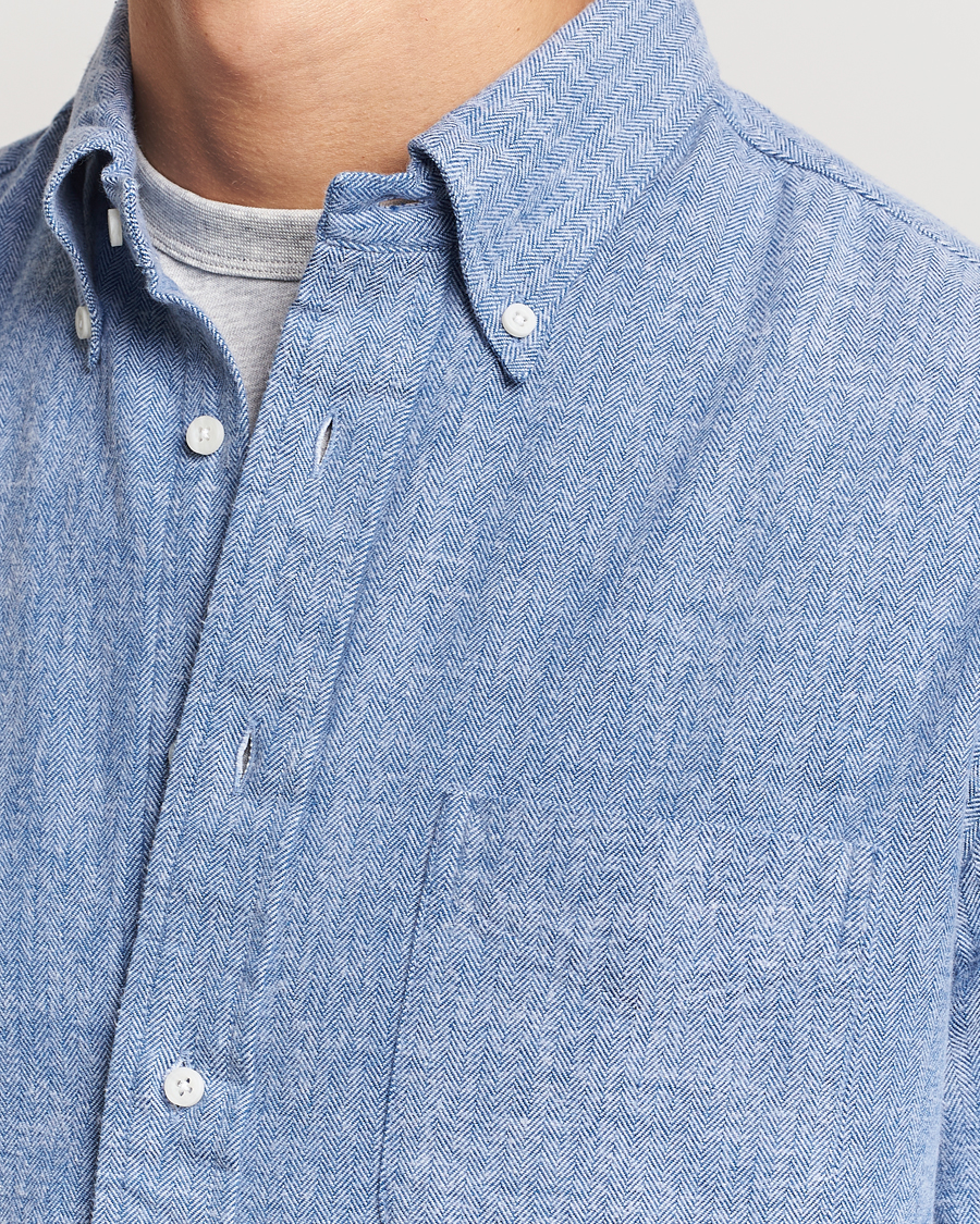 Hombres | Camisas | Gitman Vintage | Button Down Shetland Flannel Shirt Light Blue