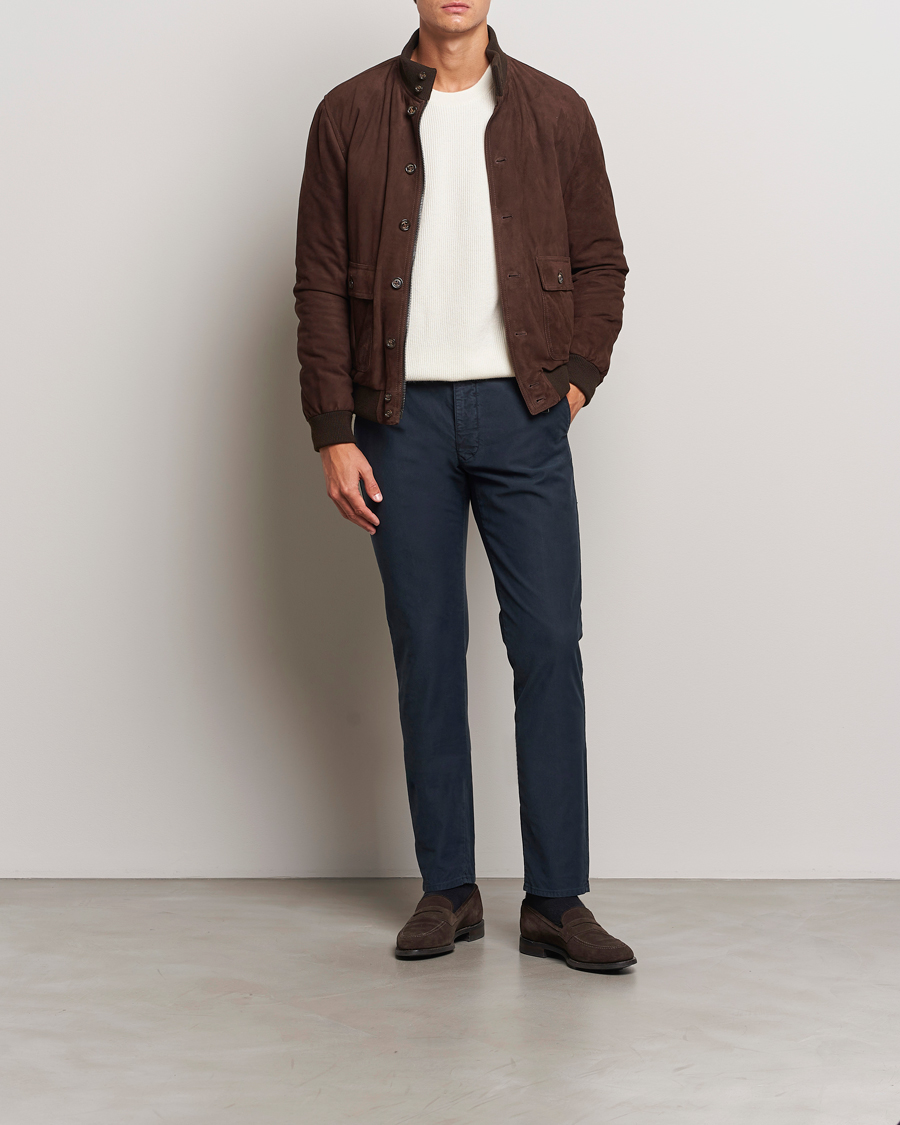 Hombres | Pantalones | Incotex | Slim Fit Garment Dyed Slacks Navy