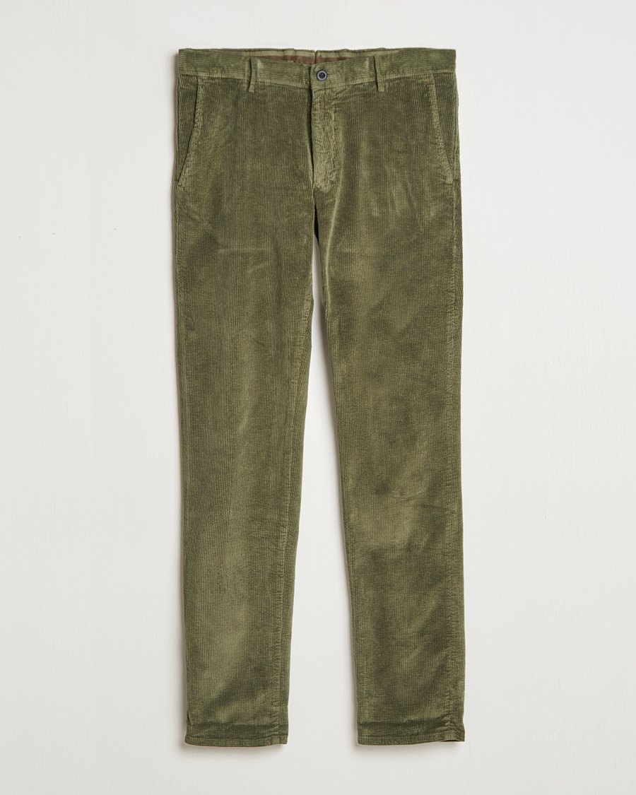 Hombres | Pantalones | Incotex | Slim Fit Leisure Cord Slacks Dark Green