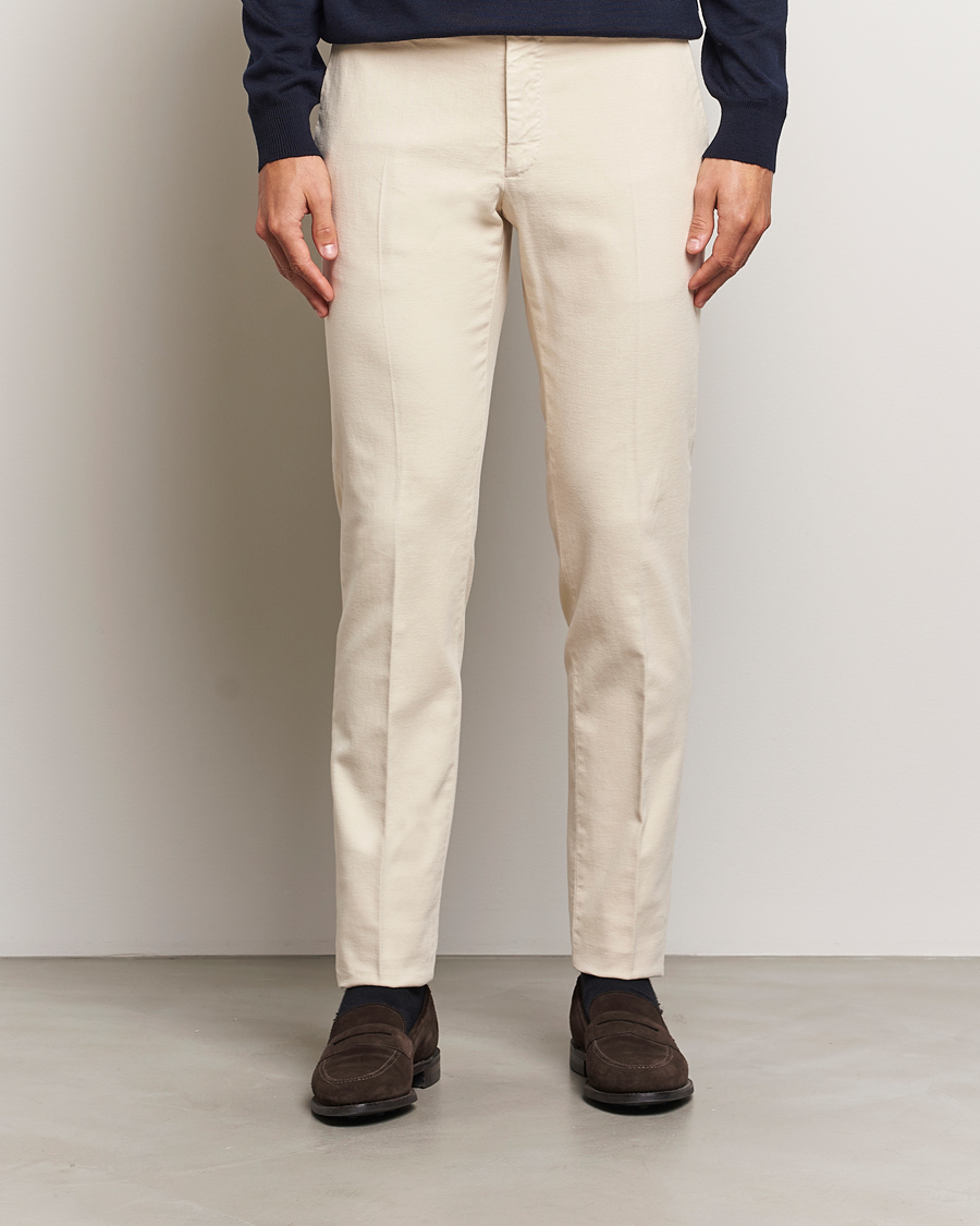 Hombres | Pantalones | Incotex | Slim Fit Luxury Moleskine Trousers Off White