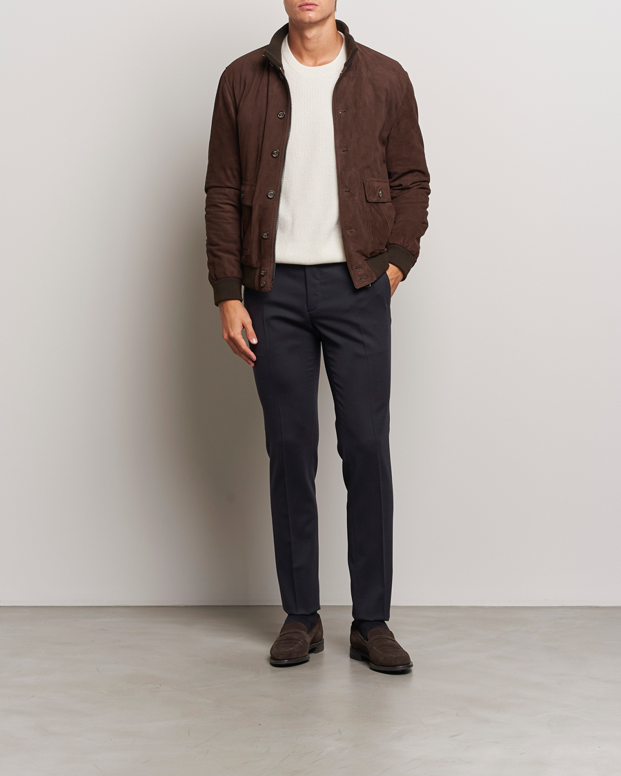 Hombres | Pantalones | Incotex | Silm Fit Washable Flannel Trousers Navy