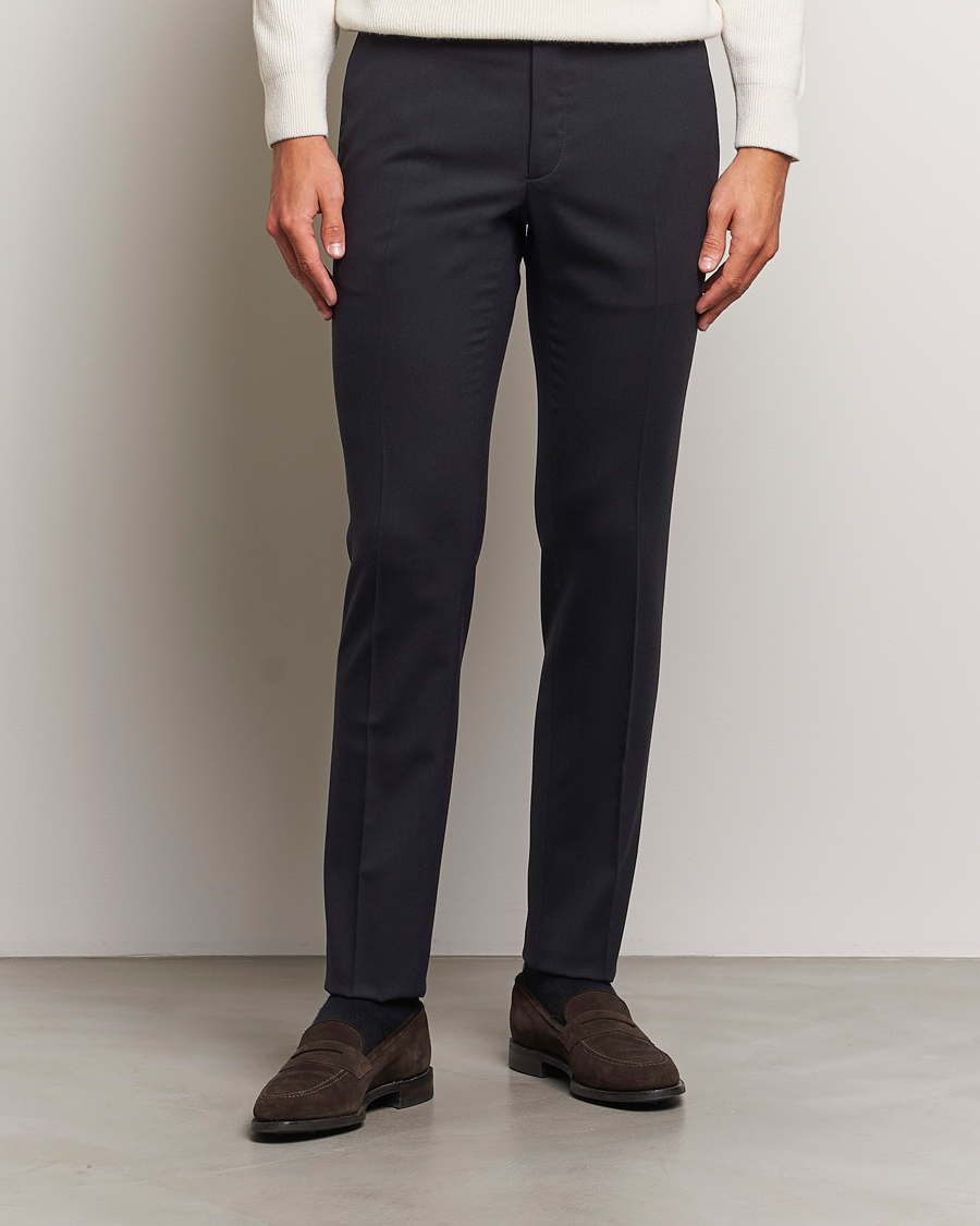 Hombres | Pantalones | Incotex | Silm Fit Washable Flannel Trousers Navy