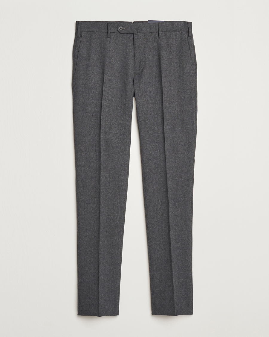 Hombres | Pantalones | Incotex | Silm Fit Washable Flannel Trousers Dark Grey