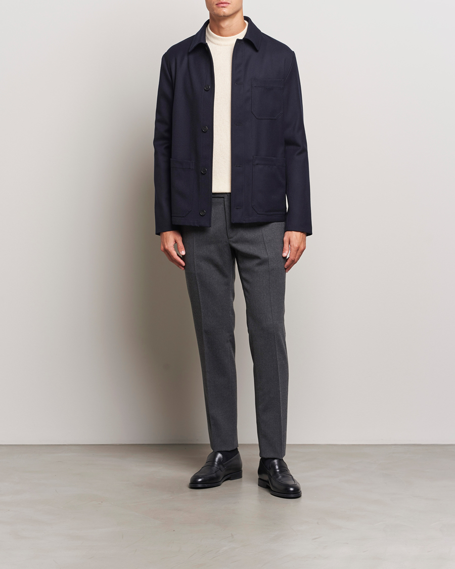 Hombres | Pantalones | Incotex | Silm Fit Washable Flannel Trousers Dark Grey