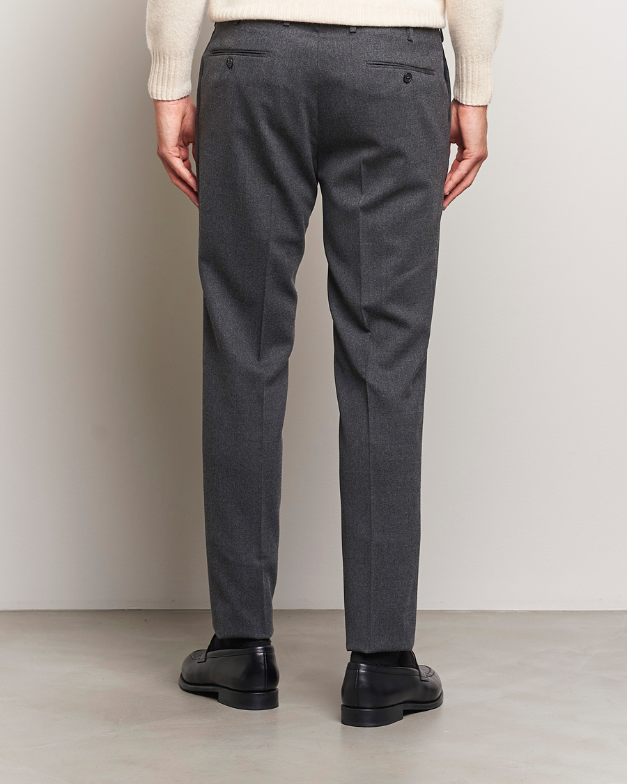 Hombres | Pantalones | Incotex | Silm Fit Washable Flannel Trousers Dark Grey