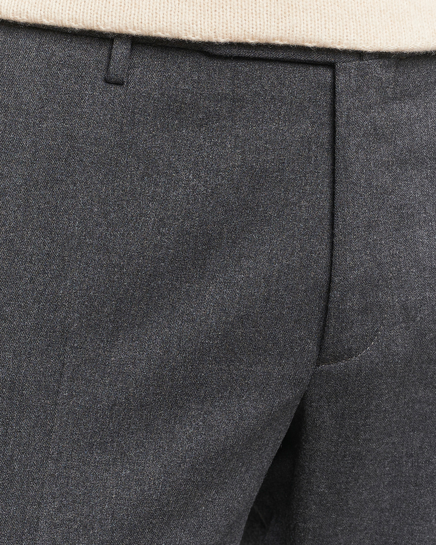 Hombres | Pantalones | Incotex | Silm Fit Washable Flannel Trousers Dark Grey