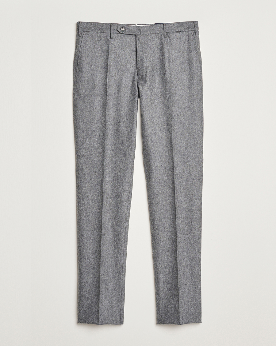 Hombres | Pantalones | Incotex | Slim Fit Carded Flannel Trousers Grey Melange