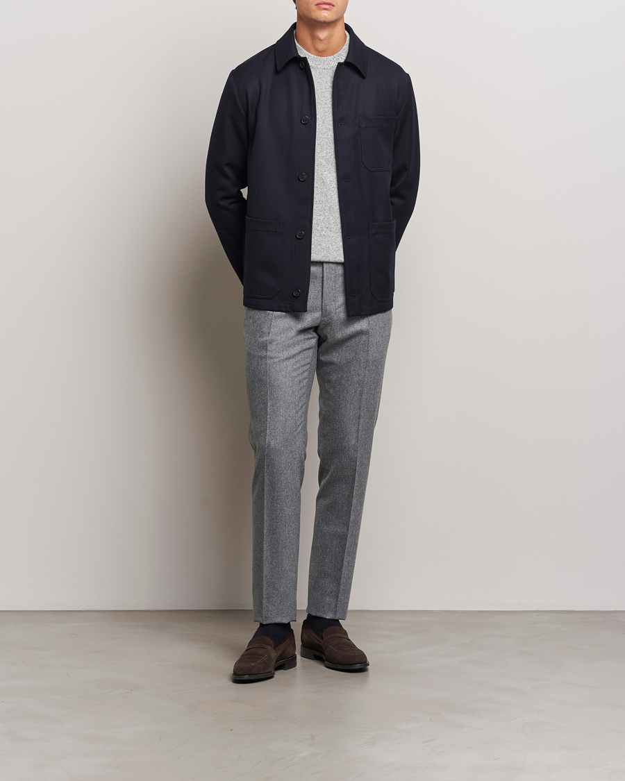 Hombres | Pantalones | Incotex | Slim Fit Carded Flannel Trousers Grey Melange