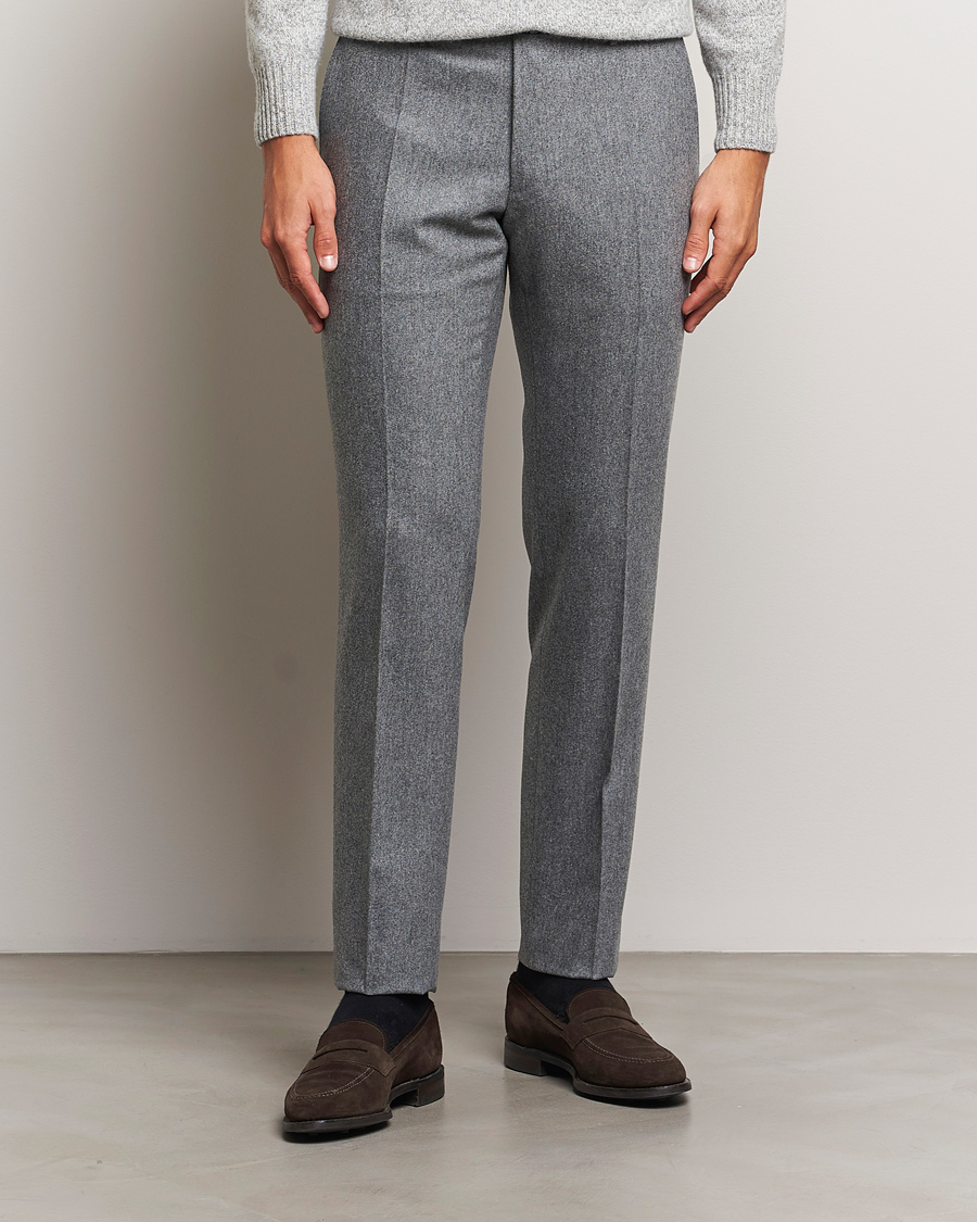 Hombres | Pantalones | Incotex | Slim Fit Carded Flannel Trousers Grey Melange
