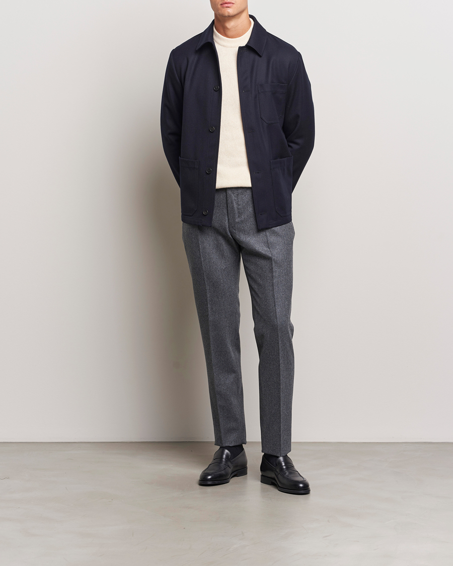 Hombres | Pantalones | Incotex | Slim Fit Carded Flannel Trousers Dark Grey