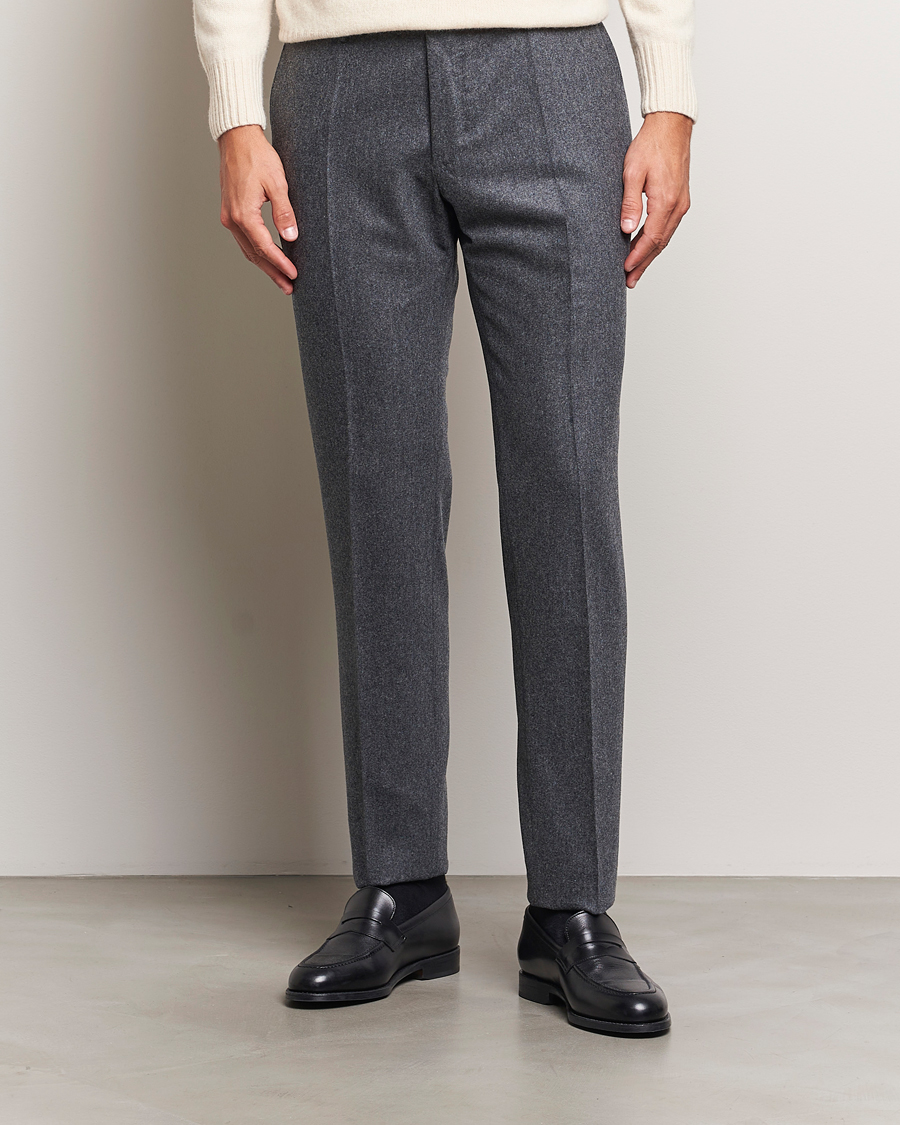 Hombres | Pantalones | Incotex | Slim Fit Carded Flannel Trousers Dark Grey