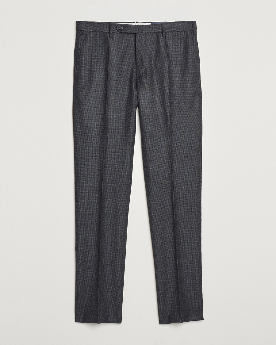 Hombres | Pantalones | Incotex | Slim Fit Houndstooth Flannel Trousers Light Grey