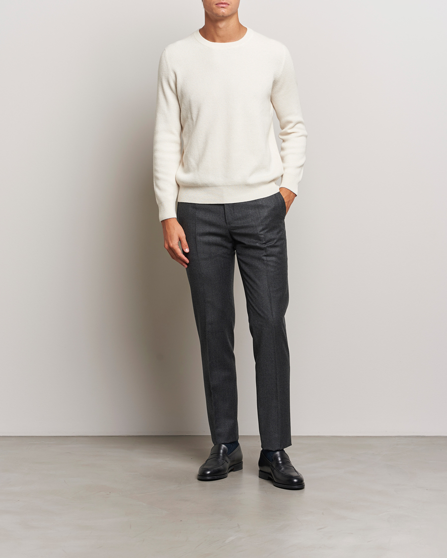 Hombres | Pantalones | Incotex | Slim Fit Houndstooth Flannel Trousers Light Grey