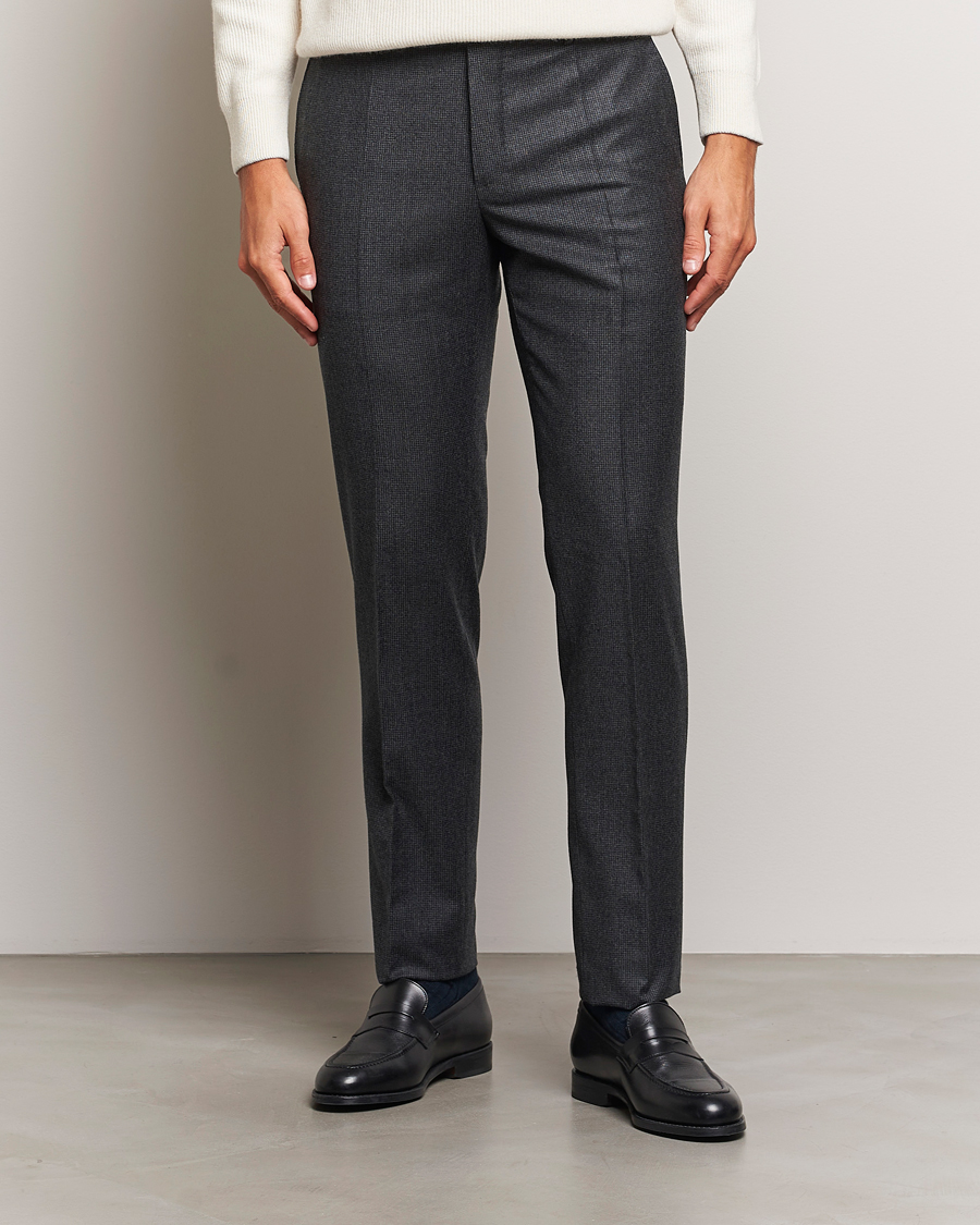 Hombres | Pantalones | Incotex | Slim Fit Houndstooth Flannel Trousers Light Grey
