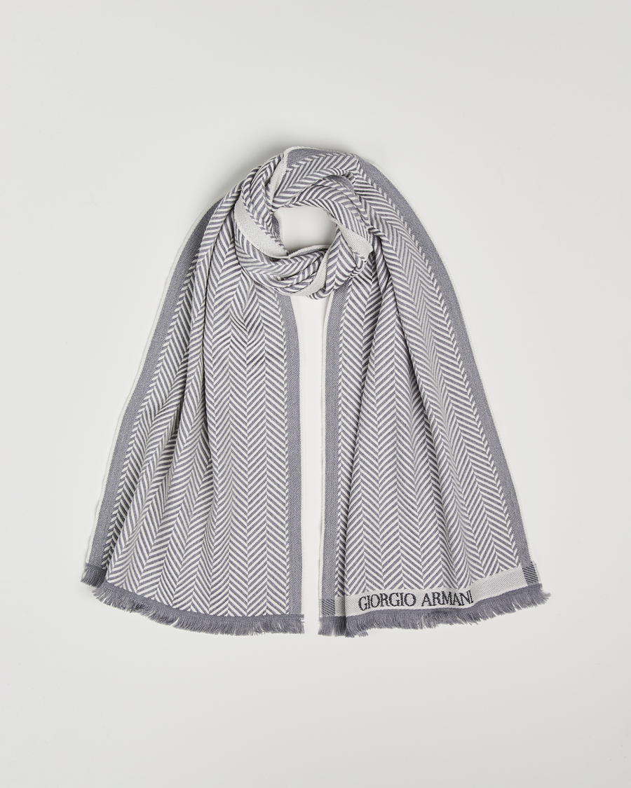 Hombres | Giorgio Armani Wool Chevron Scarf Light Grey | Giorgio Armani | Wool Chevron Scarf Light Grey