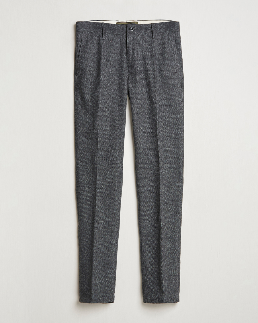 Hombres | Pantalones | Incotex | Slim Fit Washed Wool Stretch Slacks Dark Grey