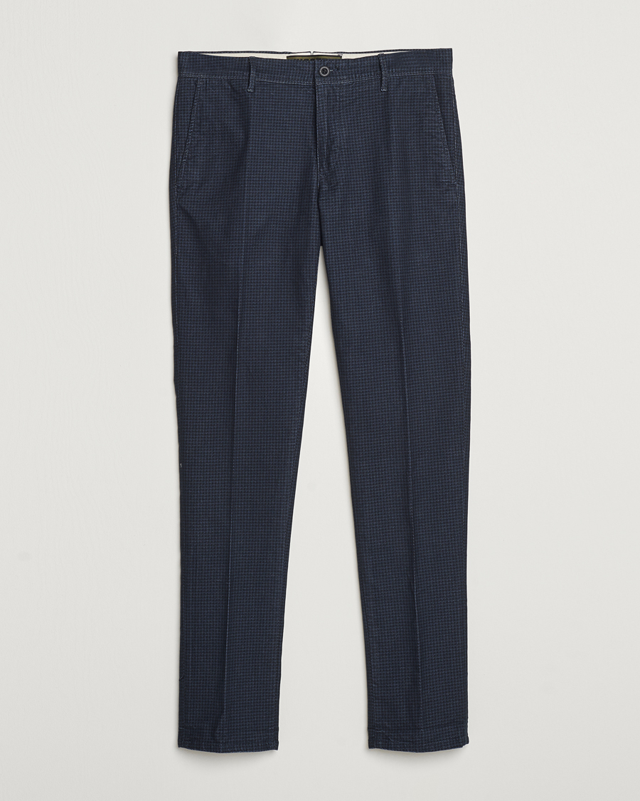 Hombres | Pantalones | Incotex | Slim Fit Houndstooth Stretch Slacks Navy