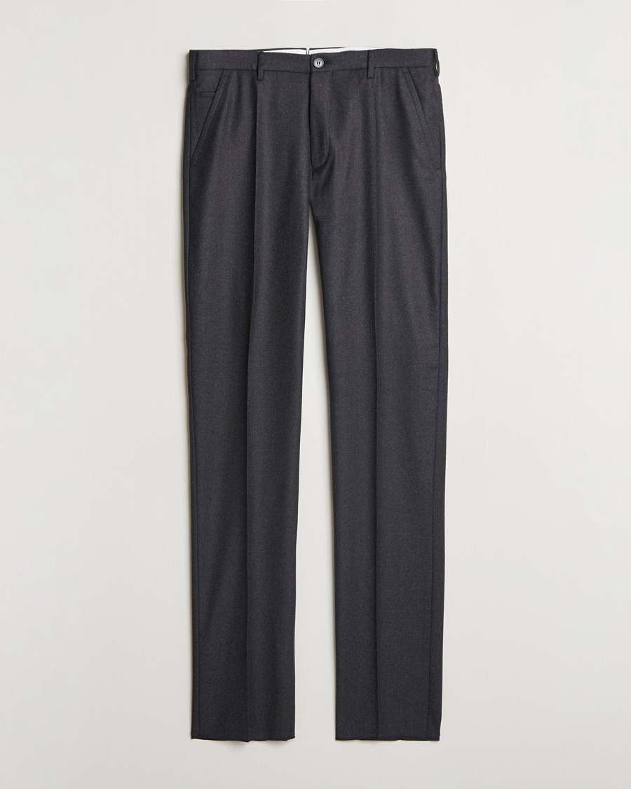 Hombres | Pantalones | Incotex | Regular Fit Flannel Trousers Charcoal