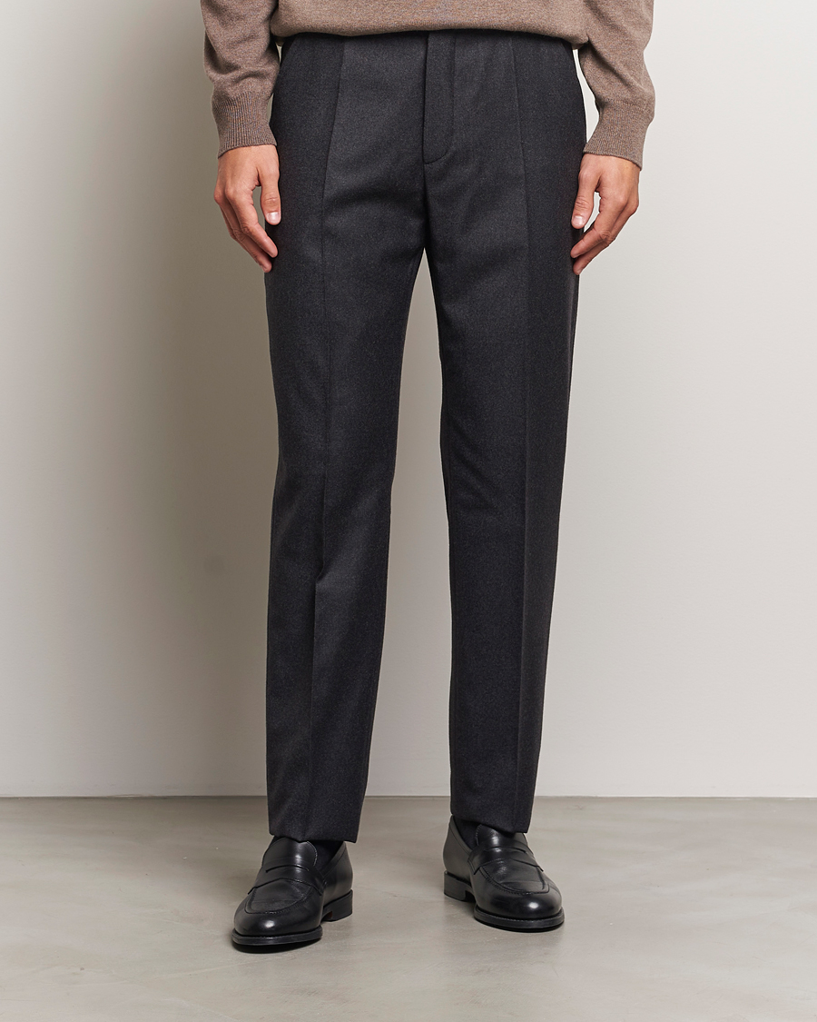 Hombres | Pantalones | Incotex | Regular Fit Flannel Trousers Charcoal