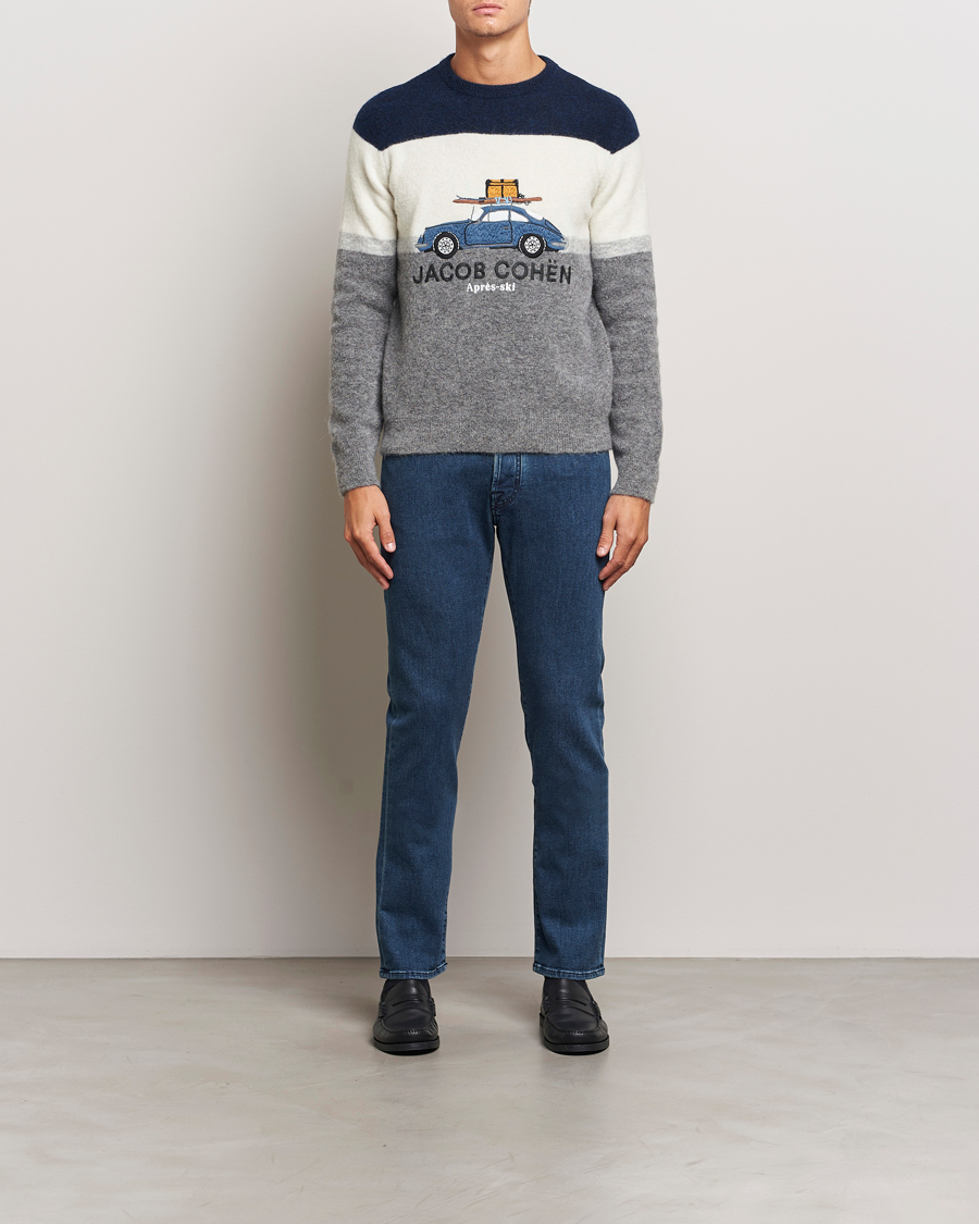 Hombres | Jerséis y prendas de punto | Jacob Cohën | Alpaca/Wool Embrodery Sweater Blue/White/Grey