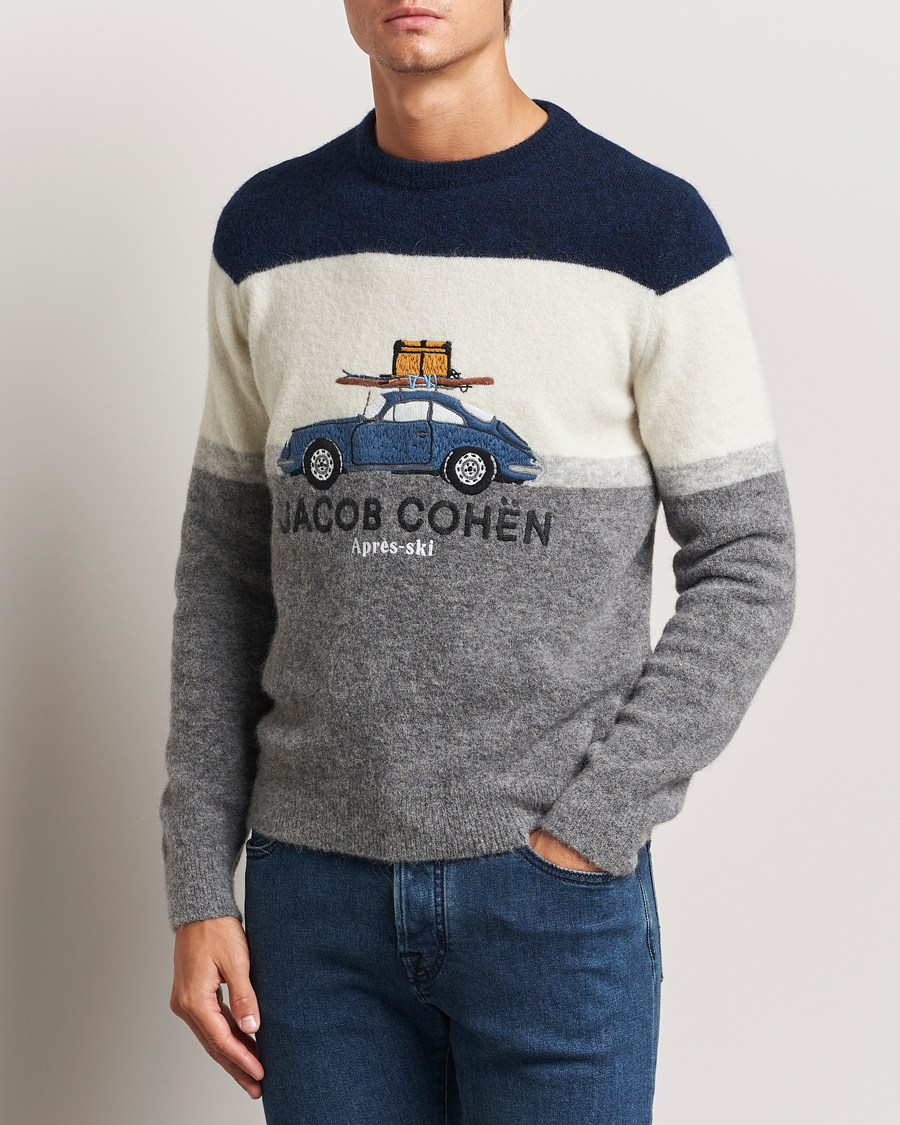 Hombres | Jerséis y prendas de punto | Jacob Cohën | Alpaca/Wool Embrodery Sweater Blue/White/Grey