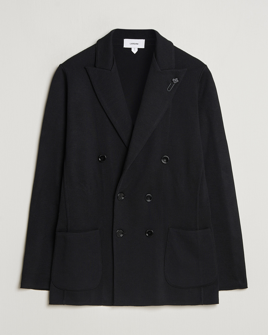 Hombres | Blazers | Lardini | Knitted Double Breasted Wool Blazer Black
